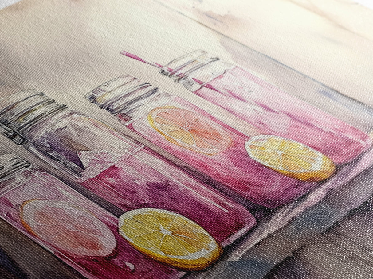 Lemonade Jars Canvas Print | Lemon Painting | Food Review Kitchen Art | Rustic Farmhouse Wall Art | Summer Kitchen Decor Canvas Print