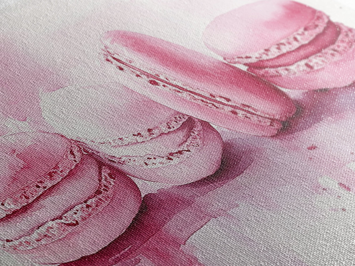 French Macaron Canvas Print | Pink Kitchen Wall Art | Food Inspired Artwork | Framed Pastel Dessert Art | Unique Dining Room Decor