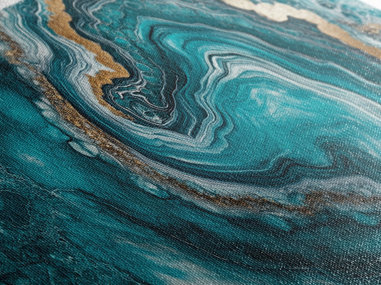 Turquoise Geode-Inspired Canvas Print, Mosaic Wall Art, Teal Wall Art, Abstract Coastal Art, Panoramic Art, Wide Wall Art, Coastal Decor