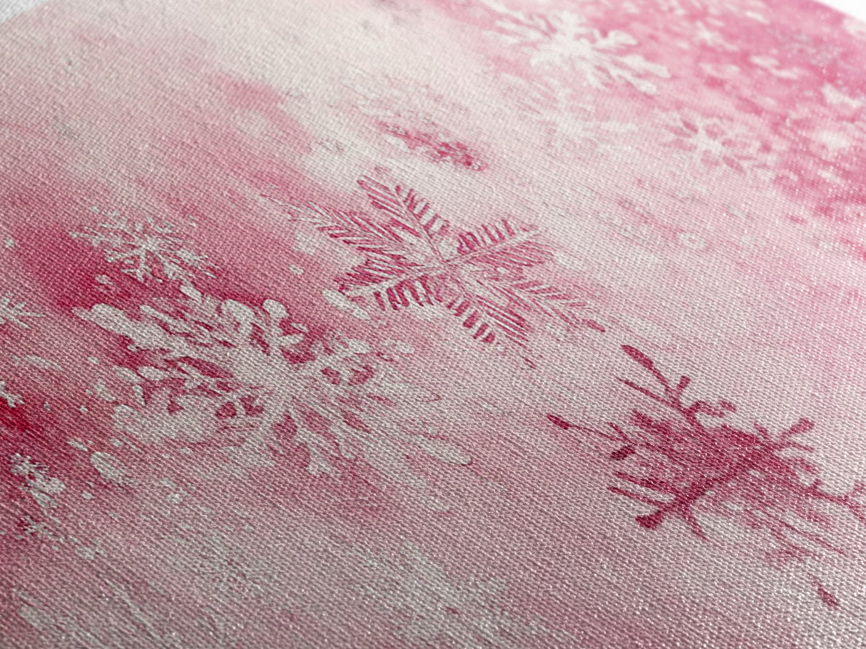 Winter Snowflake Motif with Pink Christmas Wall Art Aesthetic on Framed Canvas Print, Holiday Living Room or Bedroom Decor