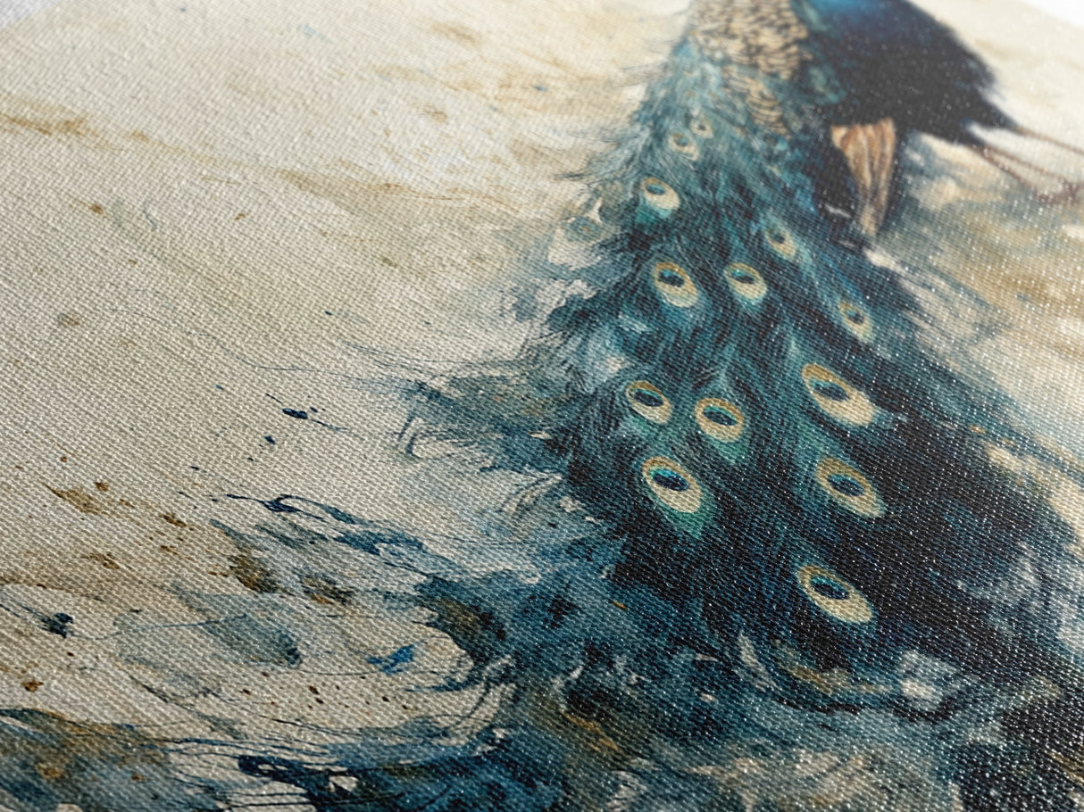 Stunning Peacock Art Framed Canvas Print, Bold Wildlife Wall Decor, Moody Nature Painting, Bedroom Above Sofa Art Gift Idea