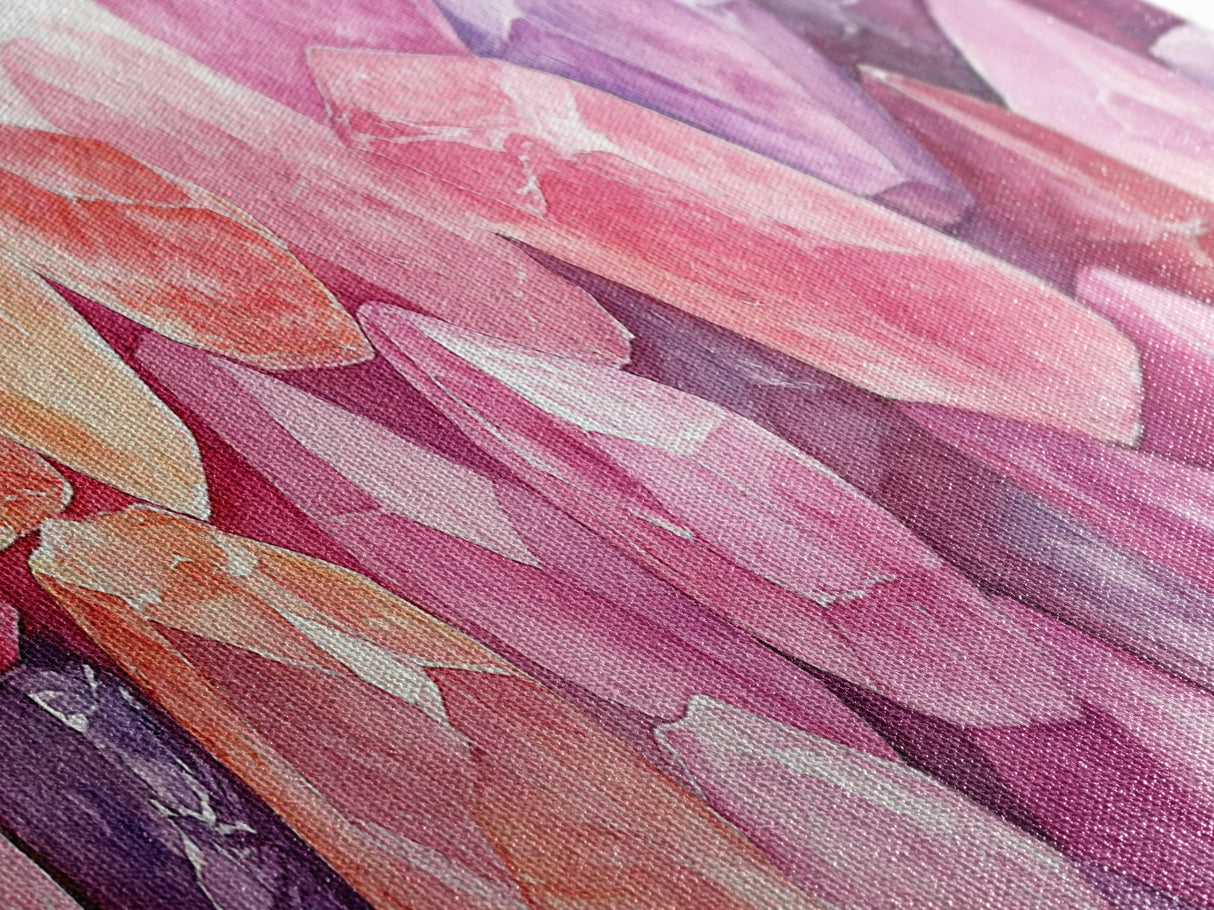 Gemstone Painting Canvas Print with Whimsical Crystal Colors, Gift Idea with Pink Orange Wall Art Accents, Boho Vertical Art