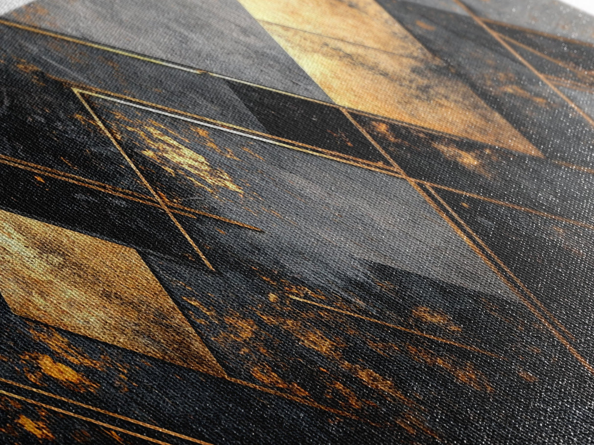 Geometric Gold Framed Canvas Print Art Deco Wabi Sabi Wall Art Rustic Modern Decor Unique Above Bed or Sofa Art Living Room Accent