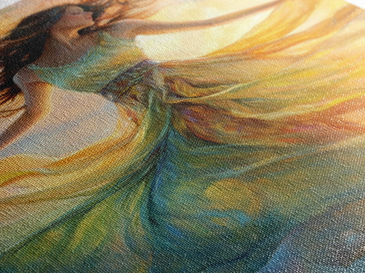 Enchanting Dancing Light Woman Canvas Print, Whimsical Art Adding Elegant Vibes to Living Room or Extra Wide Horizontal Wall Art