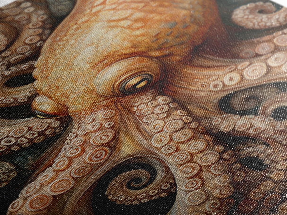 Octopus Tentacles Framed Canvas Print | Coastal Decor Ocean Art | Nautical Wall Art Above Sofa | Whimsical Octopus Painting Artwork