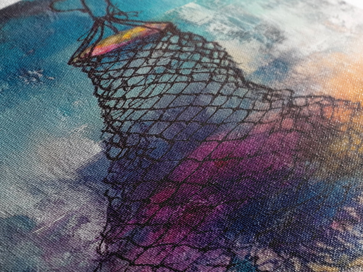Fishing Net, nautical painting, ocean decor, rustic wall art, moody art, textured art, coastal decor, Canvas Print