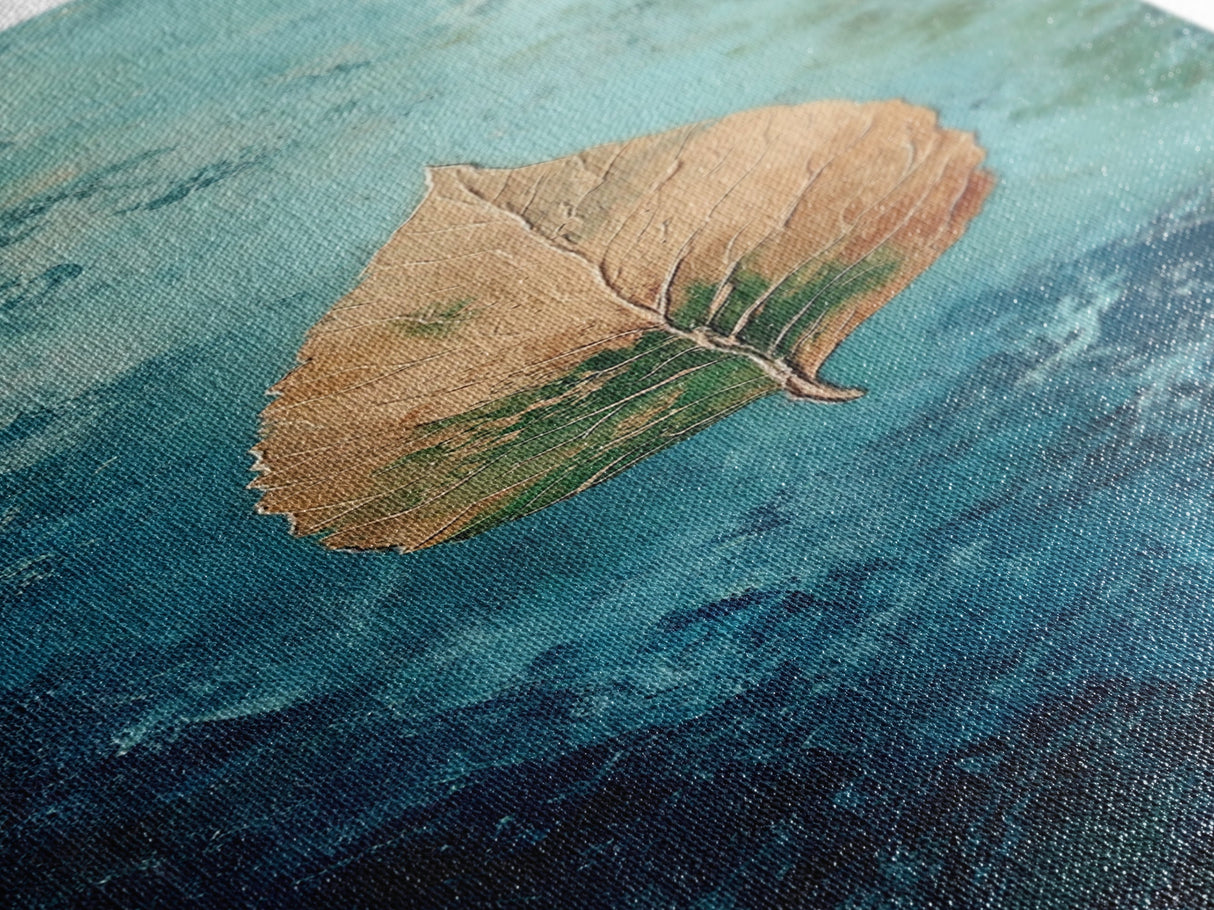 Golden Leaf, botanical prints, wabi sabi wall art, nature inspired art, minimalist art, teal wall art, Canvas Print