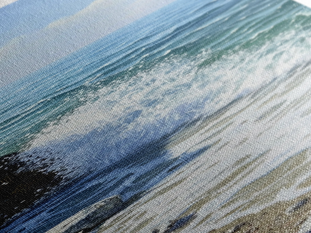 Ocean Waves, rocky beach seascape, coastal painting, nautical decor, landscape painting, extra wide art, Canvas Print