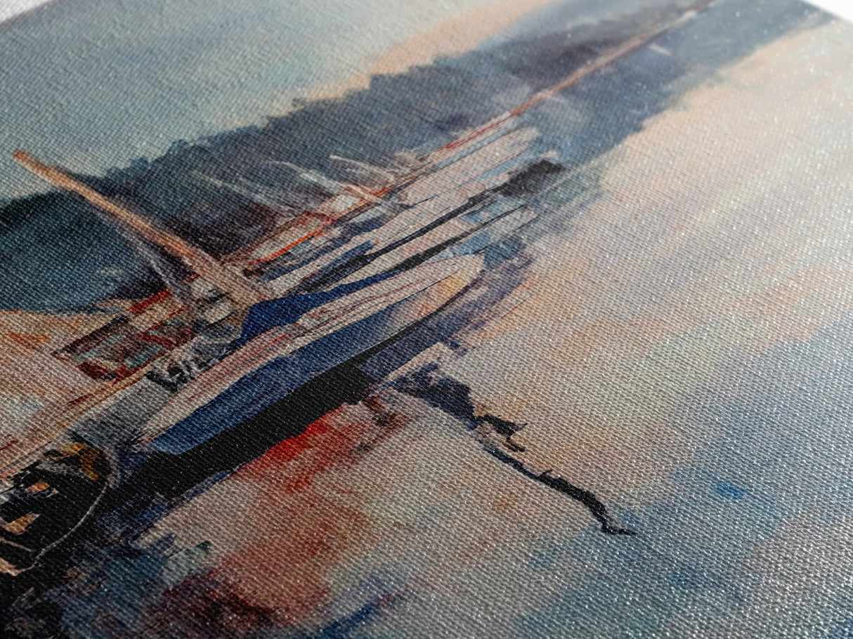 Harbor Boats, Nantucket painting, seascape painting, lake Tahoe art, rustic wall art, gift idea for her, Canvas Print, living room art