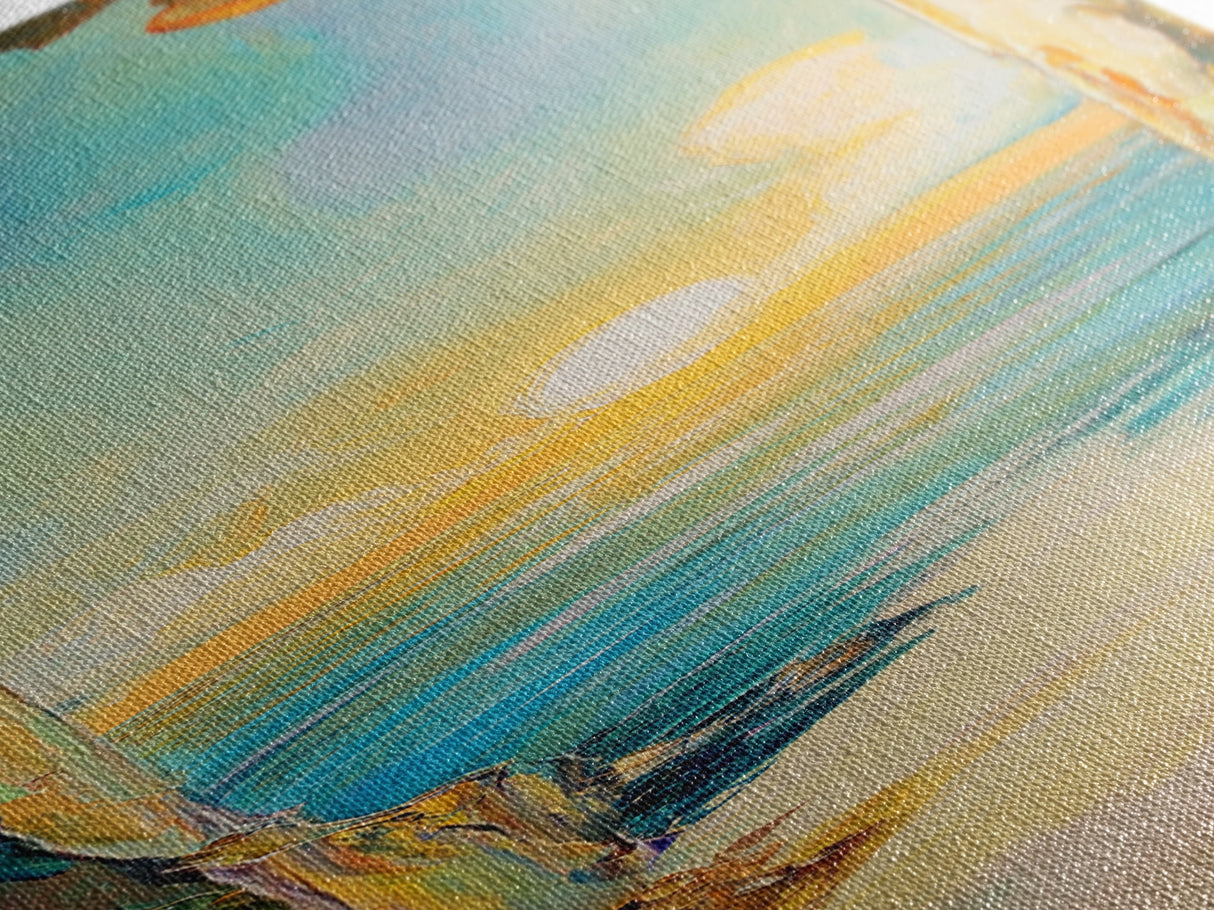 Sunset Cove, coastal painting, ocean view, seascape painting, nautical decor, coastal wall art, Framed Canvas Print