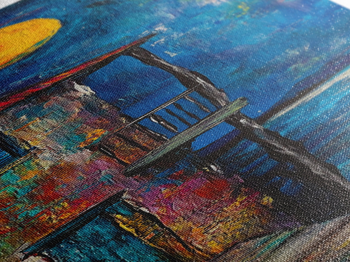 Moonlit Balcony, dark romance painting, moody art, boho art, textured painting, Framed Canvas Print, vertical wall art