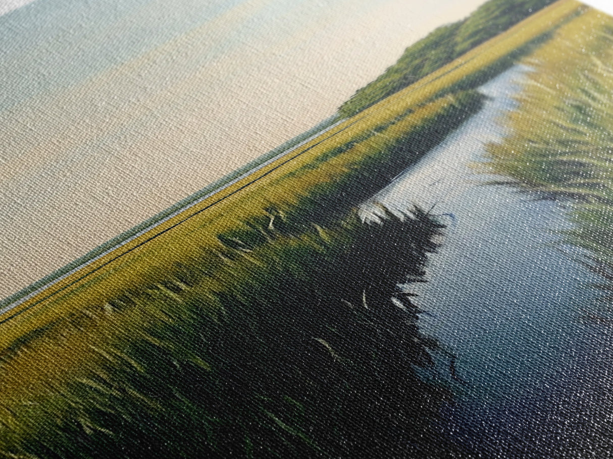 Marsh landscape, marsh painting, coastal decor, framed canvas print, extra wide art, original painting, above couch art