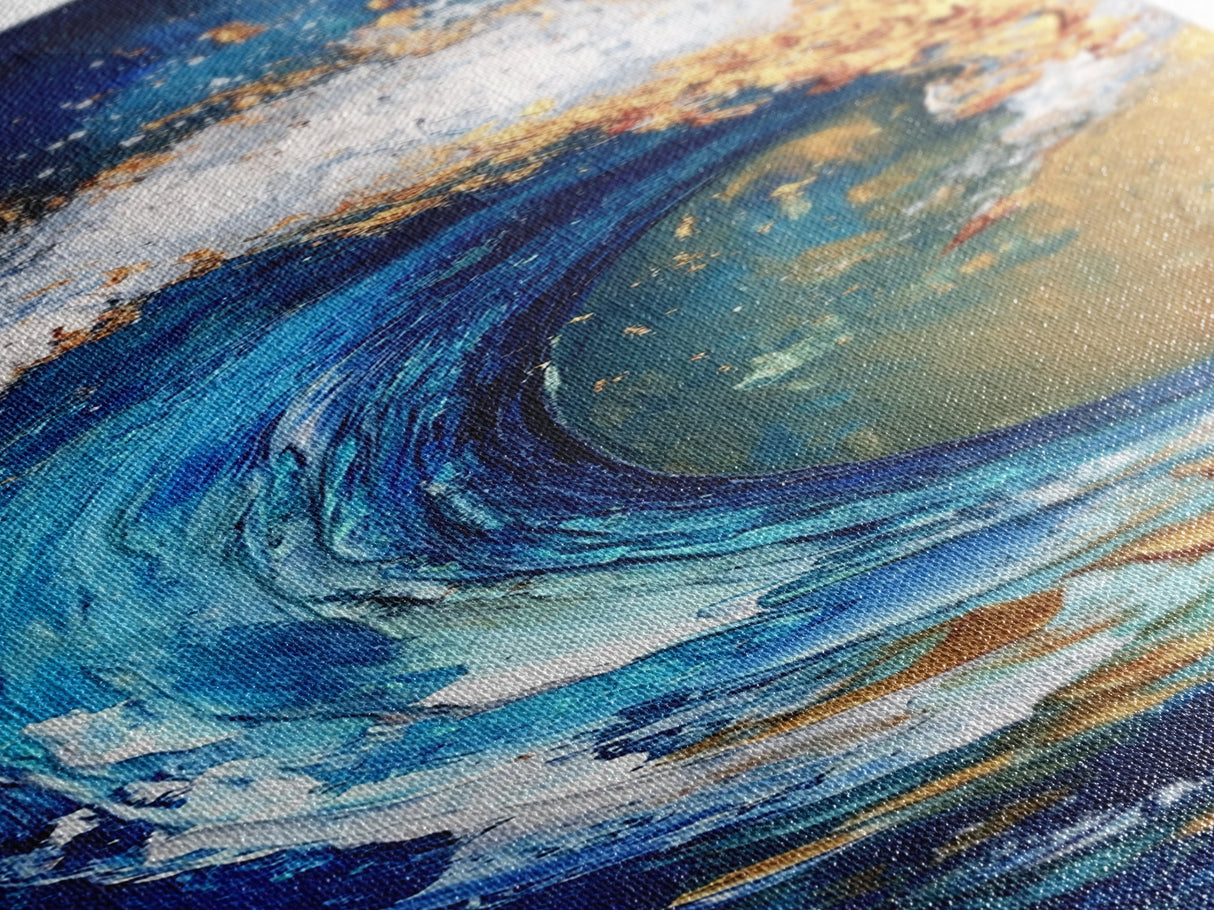 Ocean Wave, coastal decor, nautical painting, seascape painting, blue and green wall art, extra wide art, Canvas Print