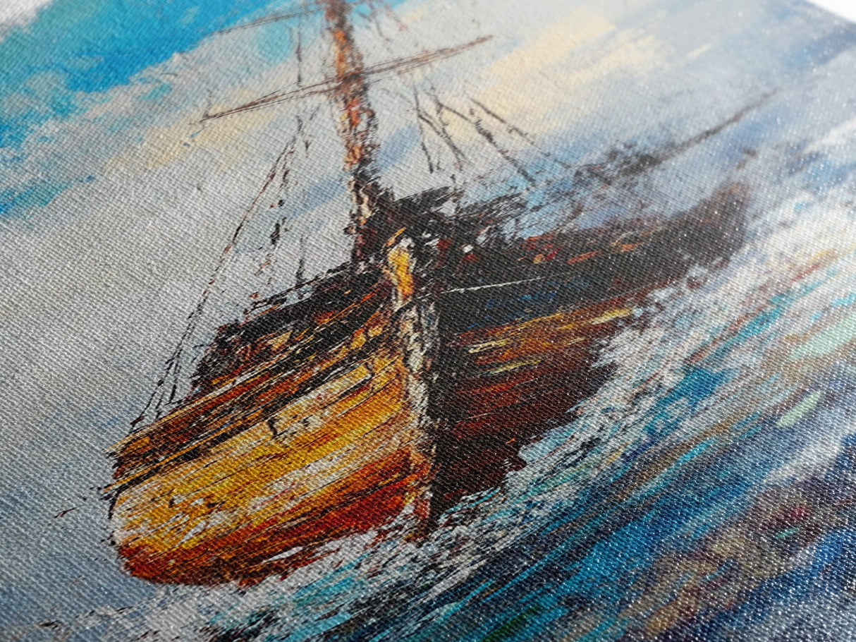 Shipwreck, nautical wall art, seascape painting, coastal landscape art, rustic decor, ocean wall art, Framed Canvas Print