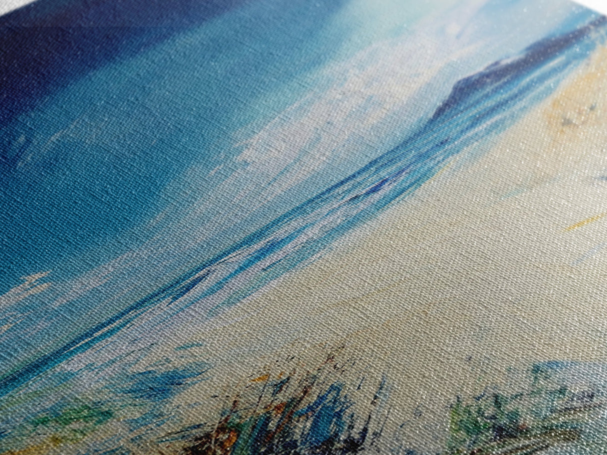Windy Dunes, coastal landscape art, framed canvas print, nautical decor, Ireland painting, beach house wall art