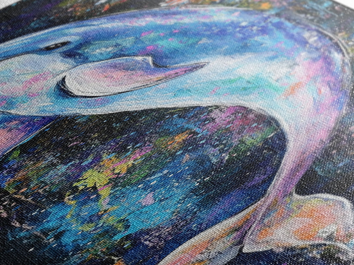 Cosmic dolphin, dolphin painting, ocean wall art, nautical painting, whimsical art, blue and green wall art, framed canvas print