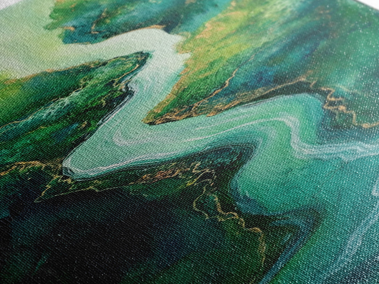 Emerald River, sage green wall art, framed canvas print, minimalist art, extra wide art, rustic decor, long narrow art