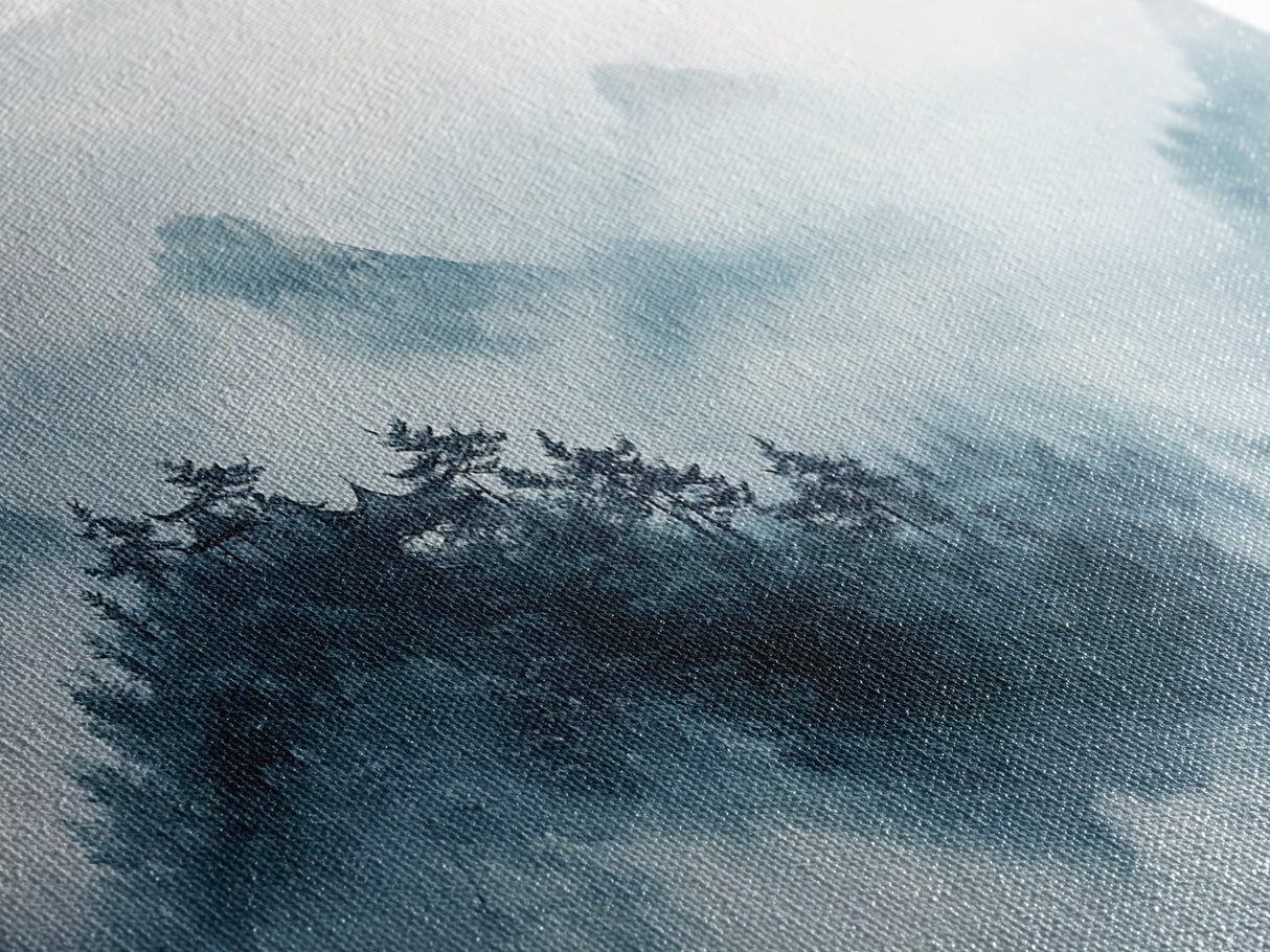 Misty Mountain, chinoiserie wall art, framed canvas print, zen wall art, mountain painting, panoramic painting, extra wide art