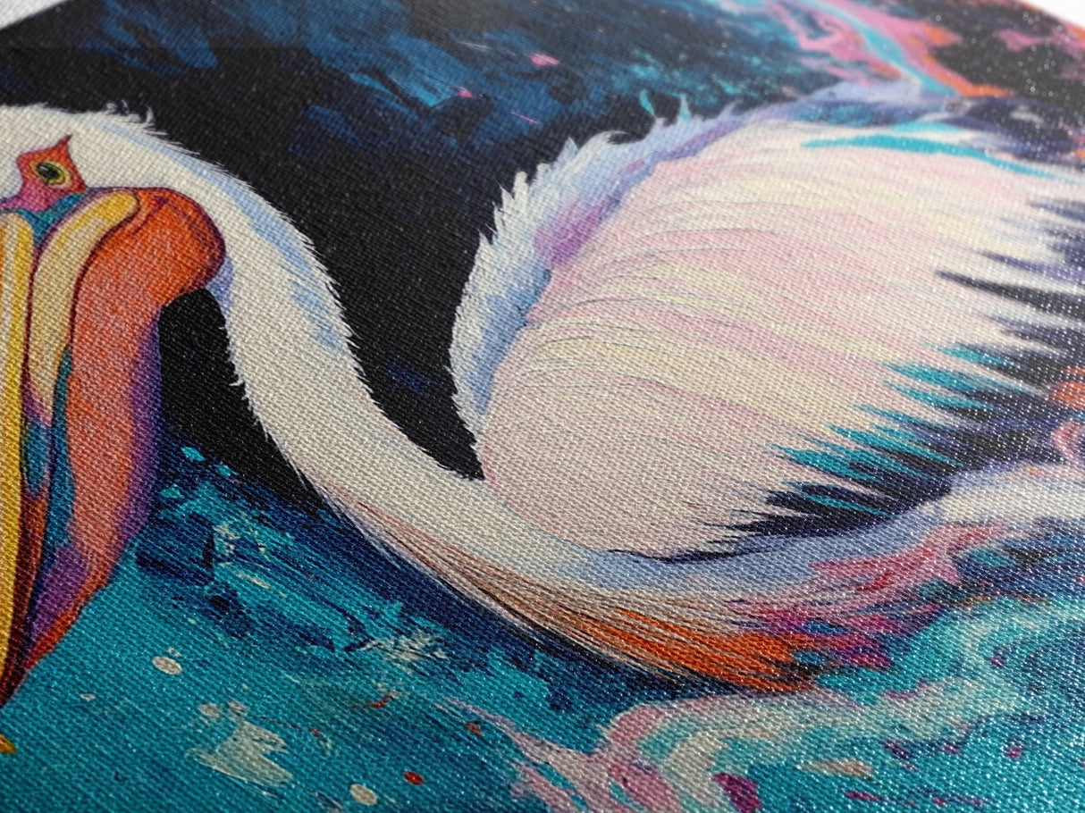 Bird art, pelican painting, framed canvas print, coastal decor, extra wide art, tropical painting, colorful abstract wall art