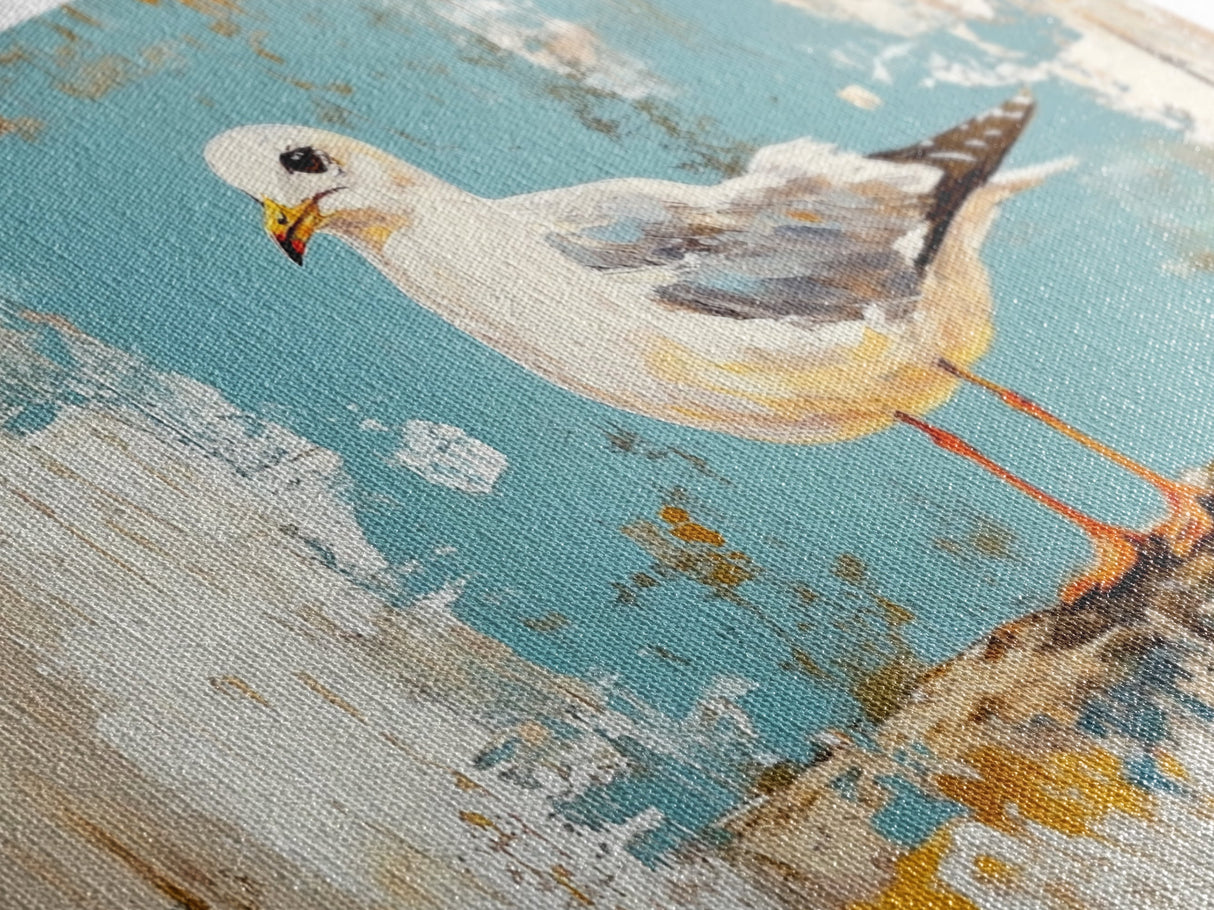 Seagull Painting, Coastal Landscape Art, Nautical Wall Art, Rustic Decor, Framed Canvas Print, Beach House Art, Bird Art