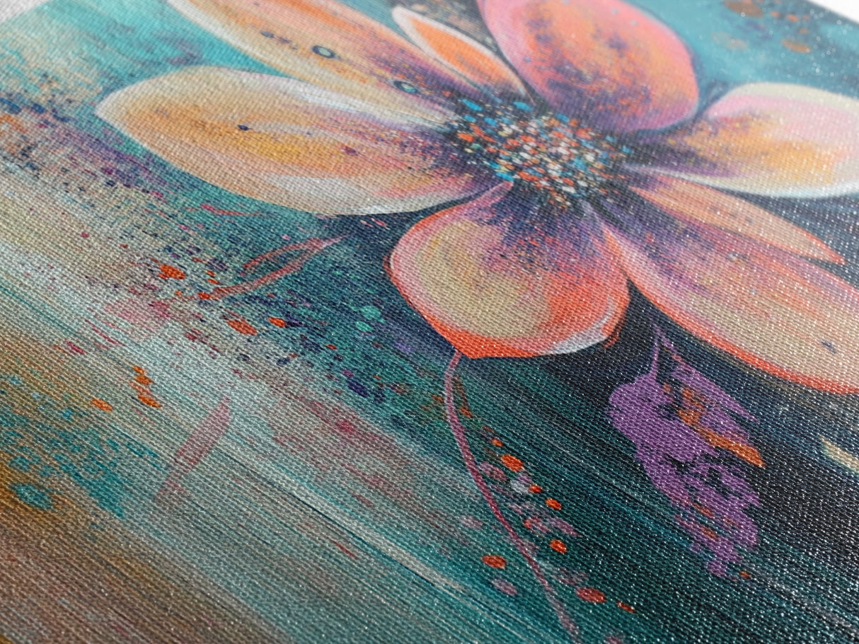 Bright floral, pink orange, Canvas Print, poppy wall art, pink orange wall art, whimsical art, flower painting, above sofa art