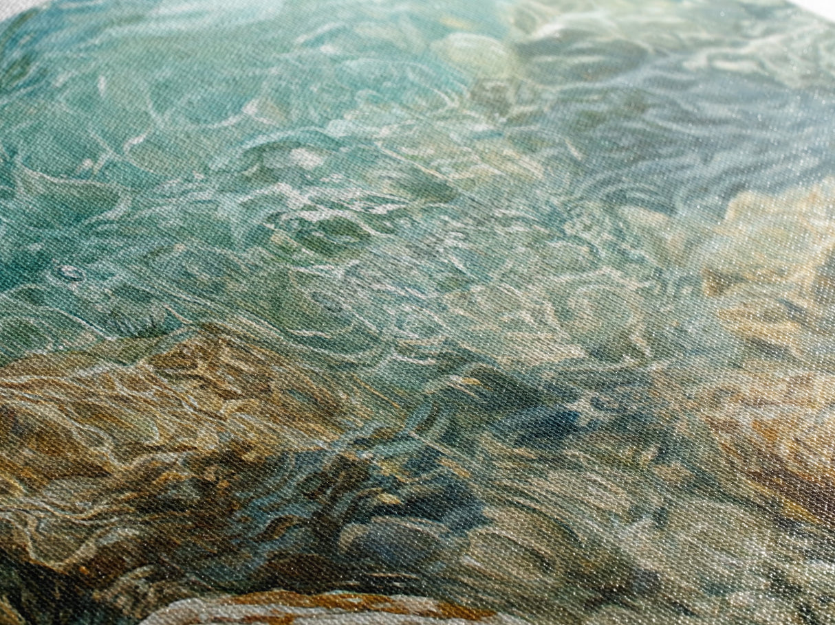 Crystal Clear Water, coastal painting, nautical wall art, beach house decor, ocean inspired art, Framed Canvas Print, blue and green wall art