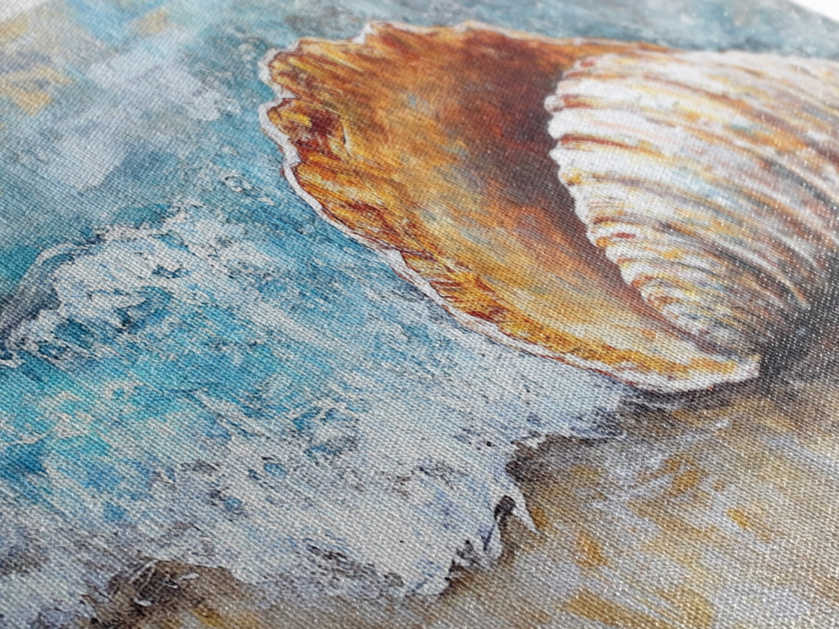 Seashell Art, Coastal Landscape, Nautical Wall Art, Rustic Wall Art, Extra Wide Art, Horizontal Wall Art, Framed Canvas Print, Beach House Decor
