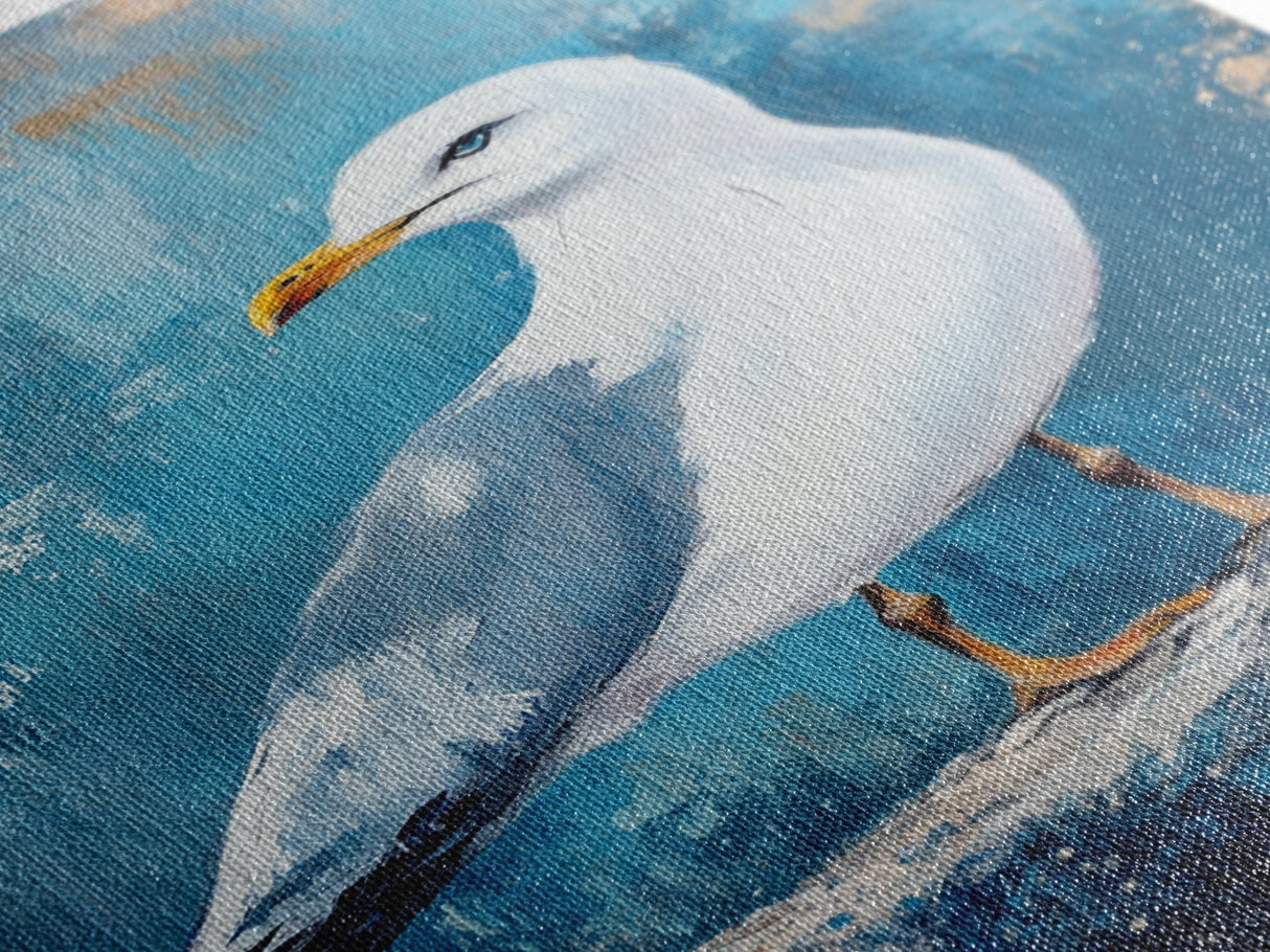 Seagull Portrait Framed Canvas Print Coastal Bird Painting, Nautical Wall Art, Beach House Decor, Ocean Wildlife Artwork, Summer Gift