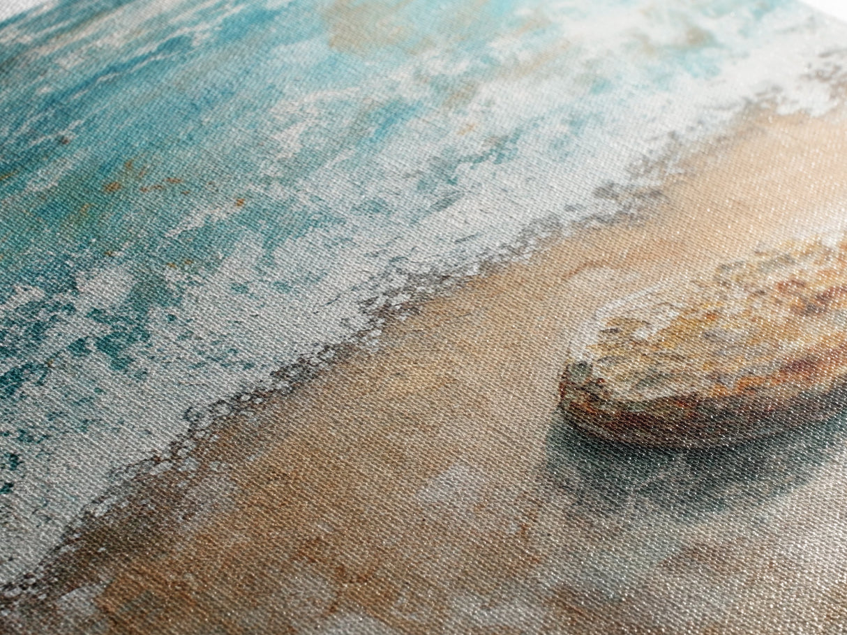 Serene Beach Stone Canvas Print Tranquil Ocean Art, Coastal Zen Wall Decor, Relaxing Beach House Style, Minimalist Seascape Painting