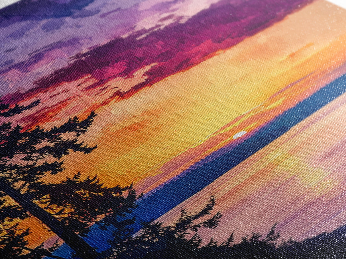 Serene Lakeside Sunset Canvas Print, Nature Wall Art, Water Reflection Painting, Tranquil Landscape Art, Peaceful Home Decor, Bedroom Art