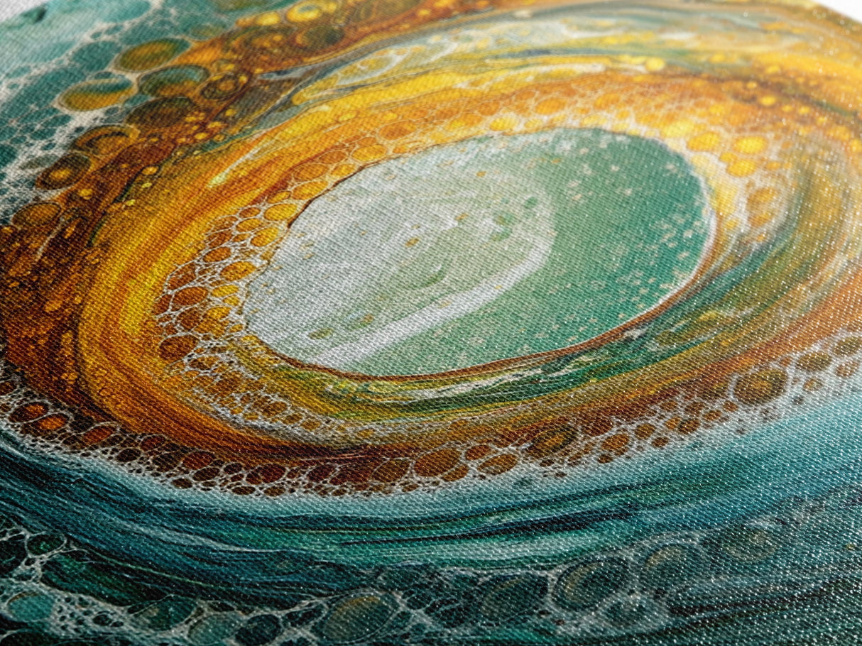 Ocean Wave Swirl Canvas Print | Abstract Beach Wall Art | Turquoise Gold Painting | Coastal Home Decor | Surfer Wall Art
