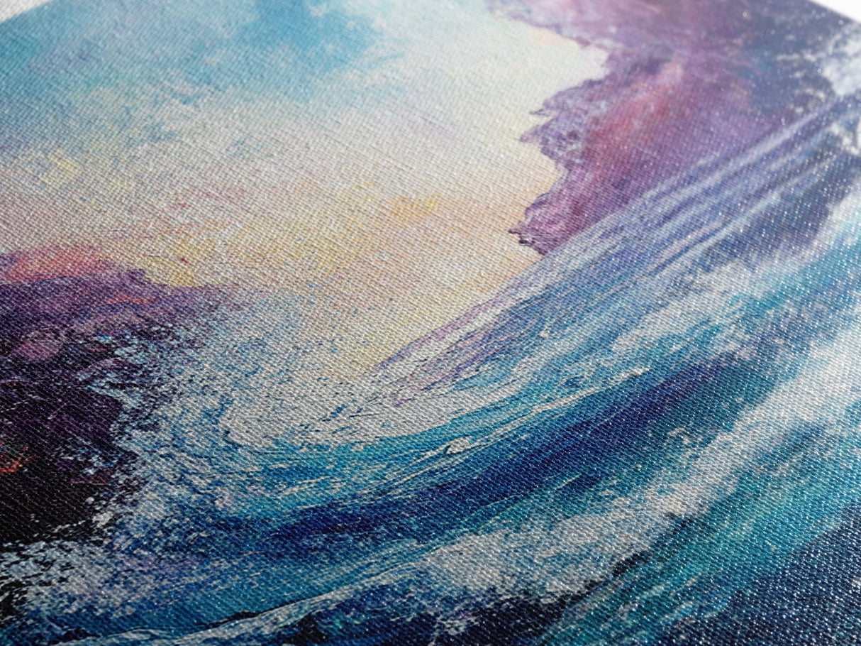 ocean waves, coastal painting, framed canvas print, seascape painting, nautical wall art, beach decor, extra wide art, gift idea
