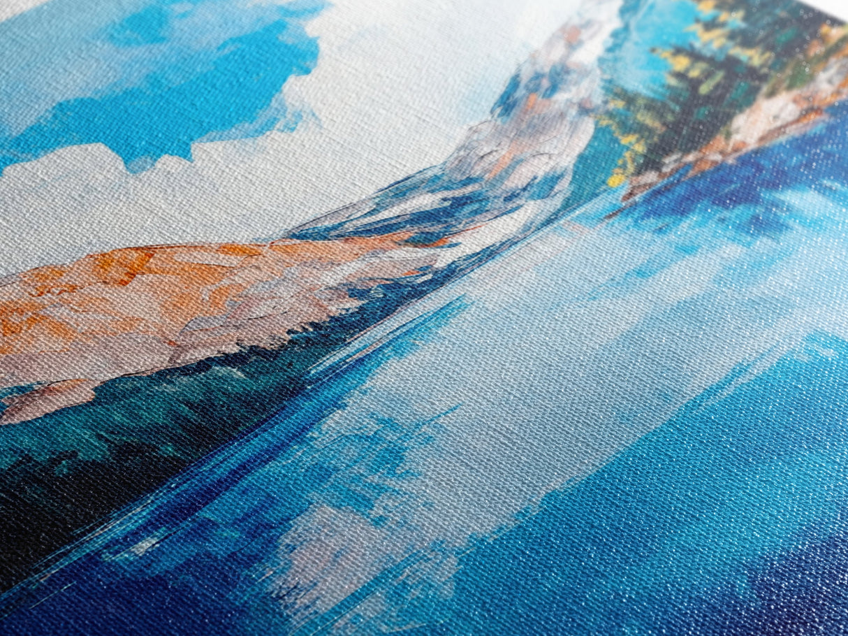 mountain painting, landscape painting, framed canvas print, lake Tahoe art, coastal landscape art, blue and green wall art, gift idea