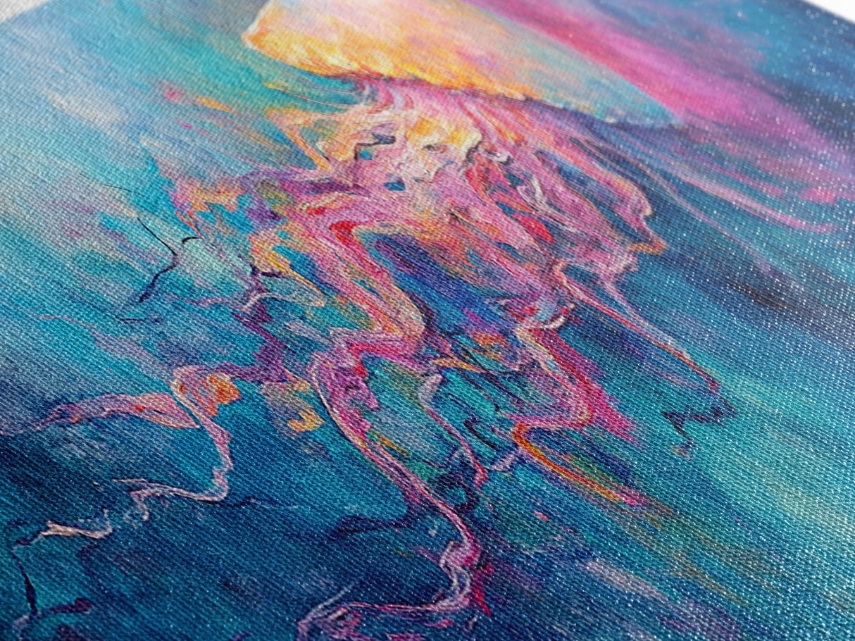 Jellyfish Underwater Fantasy Canvas Print, Vibrant Ocean Life Wall Art, Deep Sea Painting, Marine Bedroom Decor, Nature Lover Gift