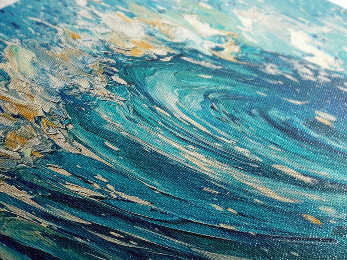 Ocean Wave, Blue Coastal Wall Art, Water Splash Painting, Beach House Decor, Canvas Print, Nautical Style, Bathroom Artwork