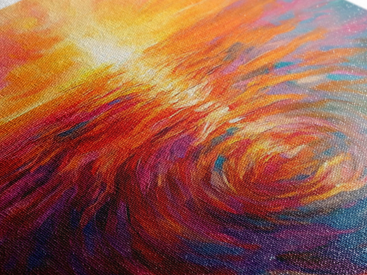 Fiery Sunset, Abstract Seascape Painting, Vibrant Ocean Art, Sunset Glow, Canvas Print, Nautical Home Decor, Bedroom Artwork