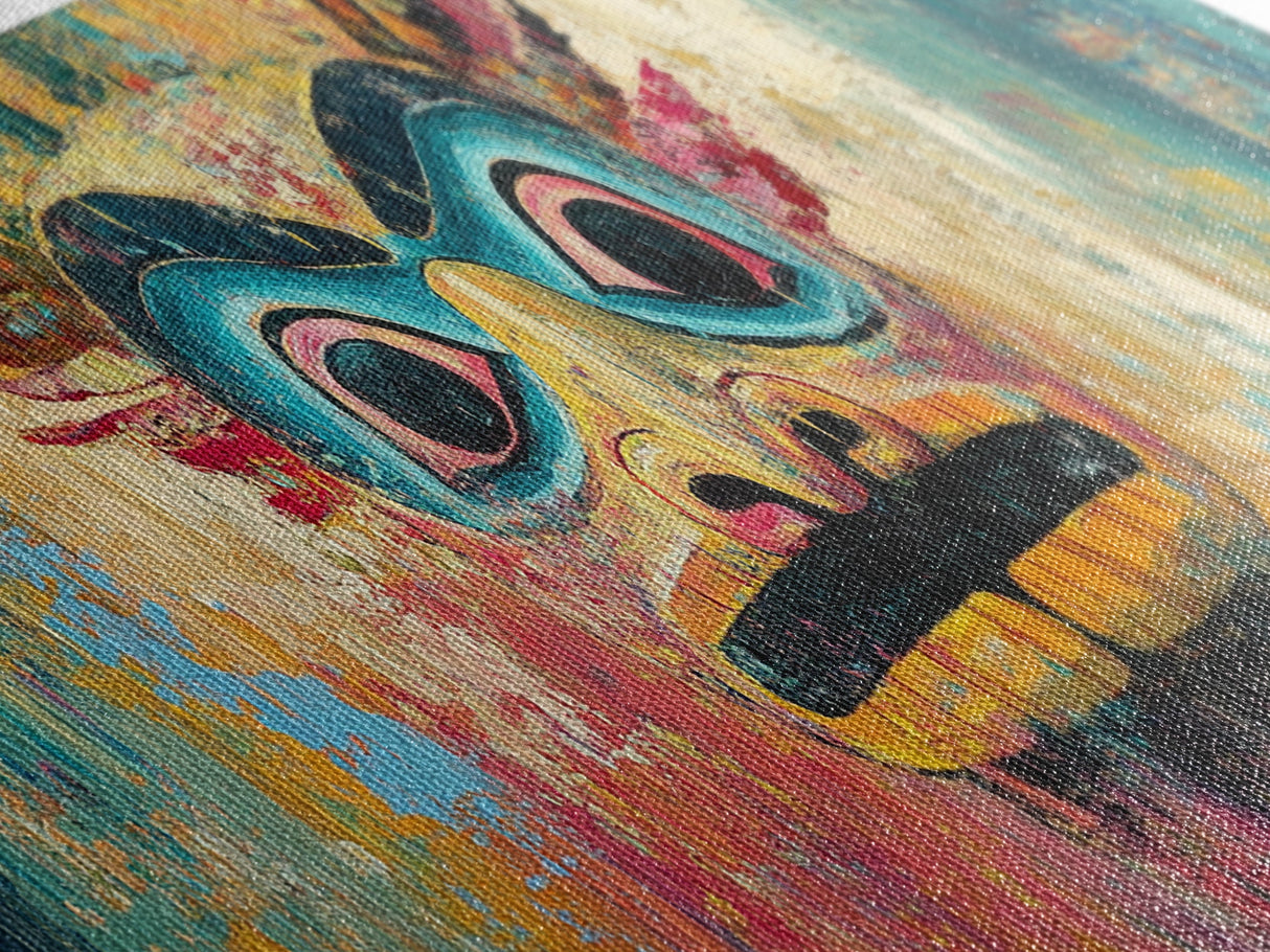 Tribal Mask, Vibrant Abstract, Bold Expressionism, Canvas Print, Boho Wall Art, Home Decor, Unique Artwork, Living Room Art