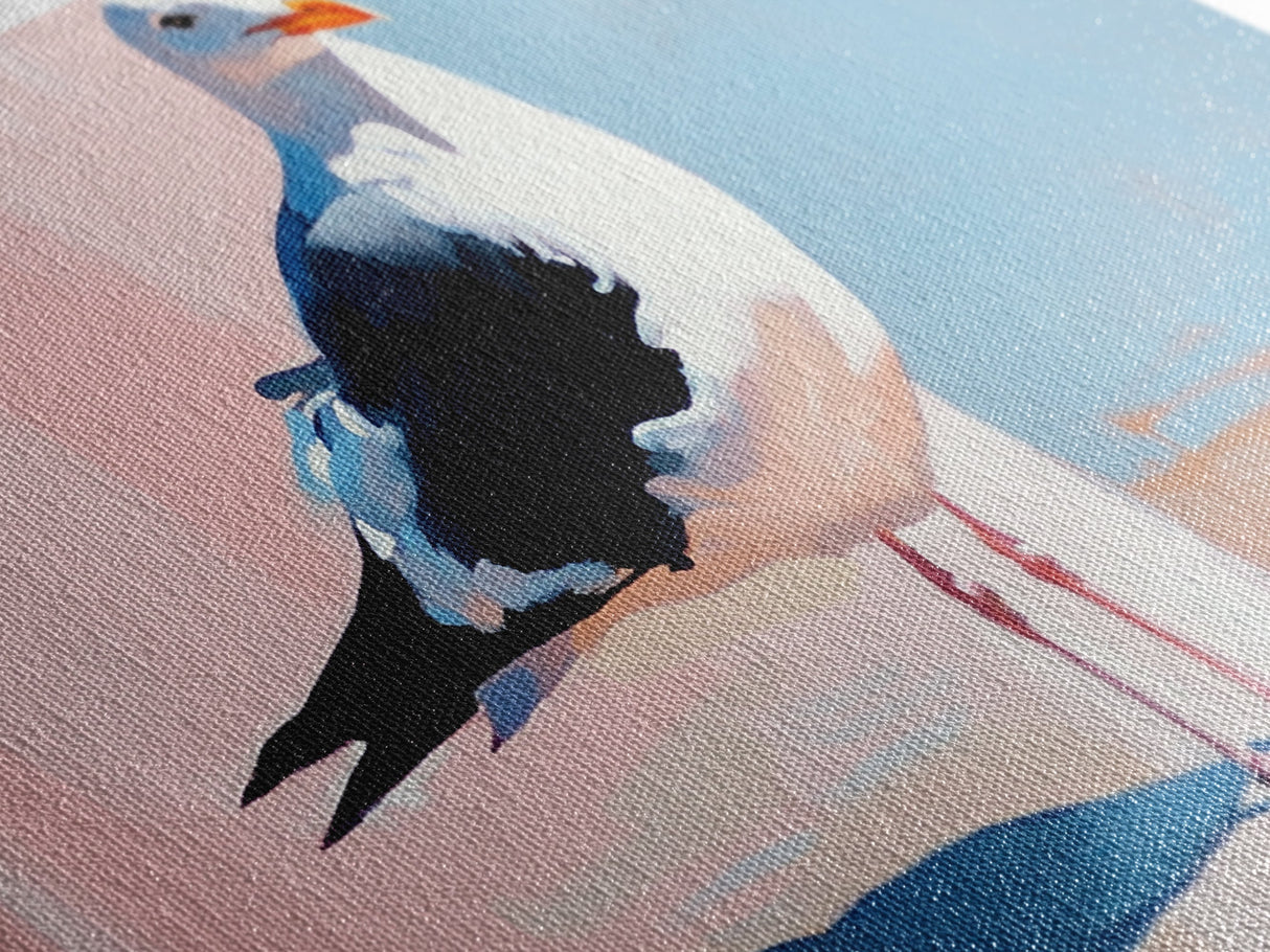 Seagull, Coastal, Nautical, Canvas Print, Beach House Wall Art, Nature Inspired, Minimalist Bird Painting, Oceanfront Home Decor