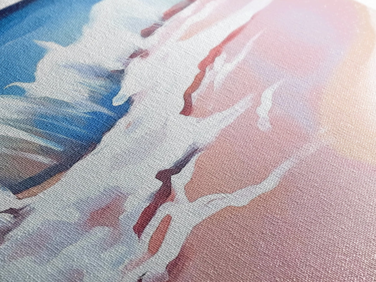 Pink Waves, Ocean Painting, Coastal Home Decor, Beach Wall Art, Summer Aesthetic, Minimalist Seascape, Canvas Print, Nautical Theme