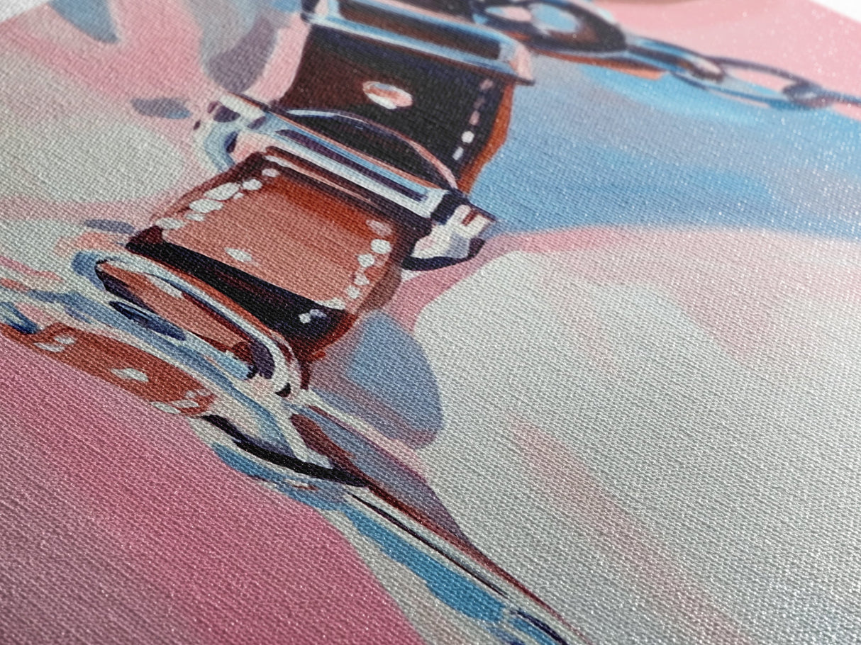 Leather Belt, Western Fashion, Modern Cowboy Art, Chic Home Decor, Framed Canvas Print, Minimalist Pink and Blue Wall Art