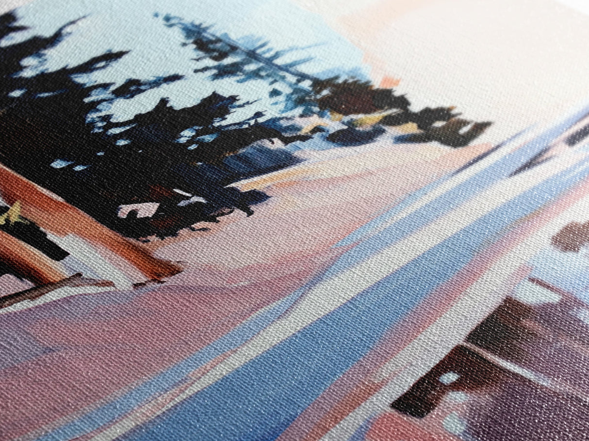 Snowy Pines, Winter Wonderland, Forest Reflection, Canvas Print, Cozy Cabin Decor, Christmas Wall Art, Minimalist Landscape Painting