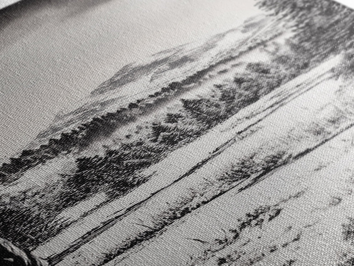 Winter Landscape, Snowy Mountains, Canvas Print, Black and White Photography, Rustic Home Decor, Cozy Cabin Wall Art, Nature Photography