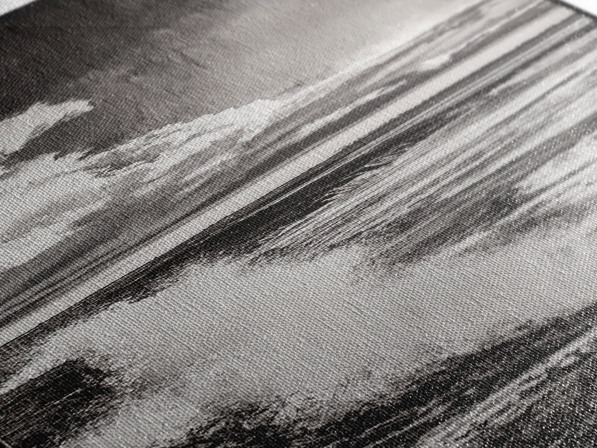 Ocean Power, Wave Crash, Coastal Landscape, Dramatic Seascape, Framed Canvas Print, Black and White Wall Art, Beach House Decor