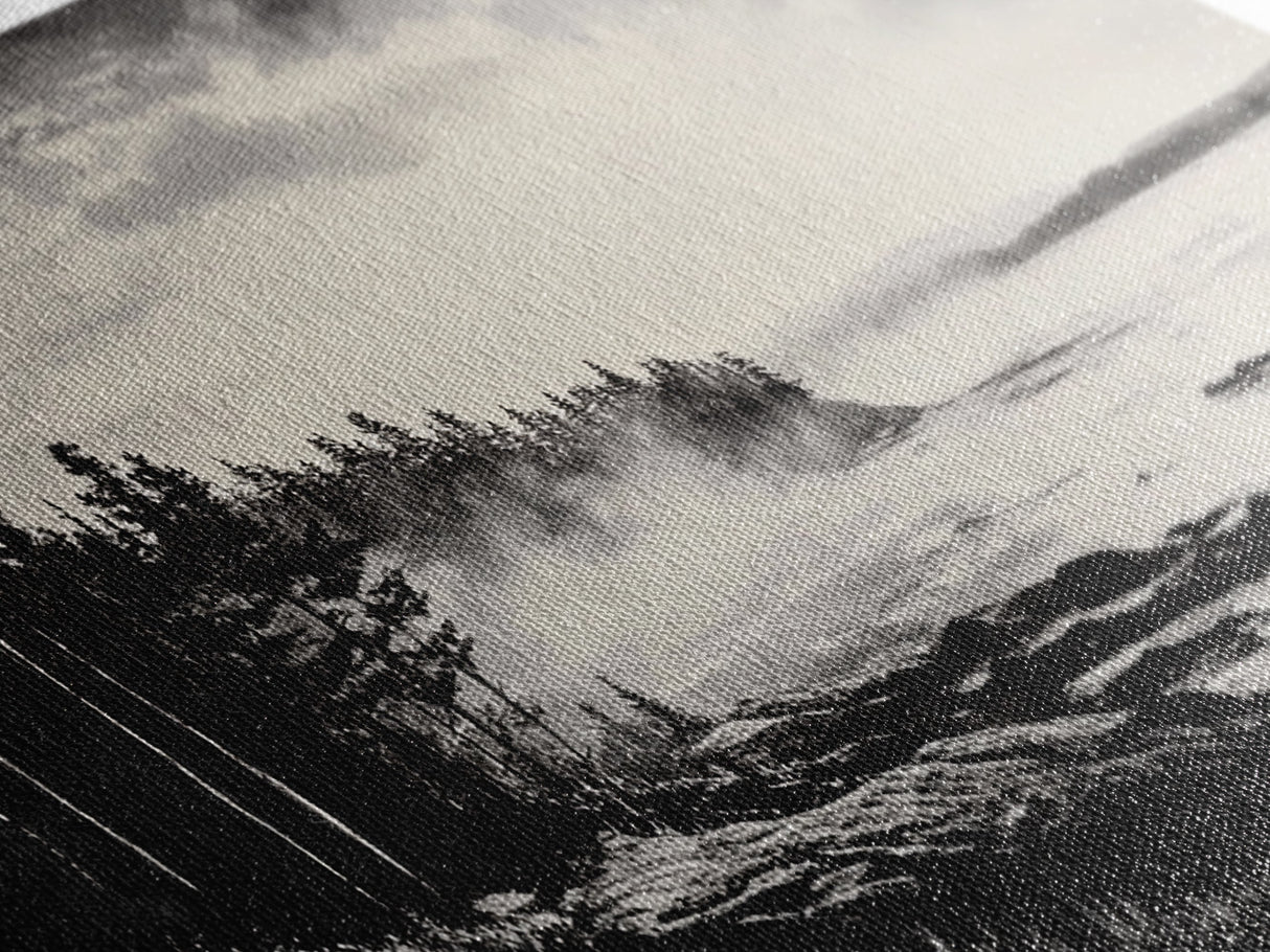 Foggy Coast, Misty Landscape Art, Black and White Wall Art, Canvas Print, Nature Wall Art, Cabin Decor, Moody Art