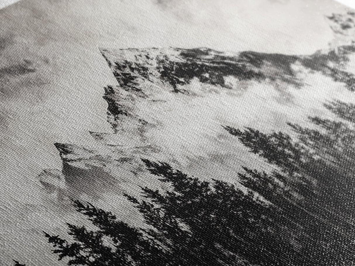 Mountain Landscape, Black and White, Framed Canvas Print, Nature Wall Art, Rustic Home Decor, Modern Farmhouse, Large Wall Art