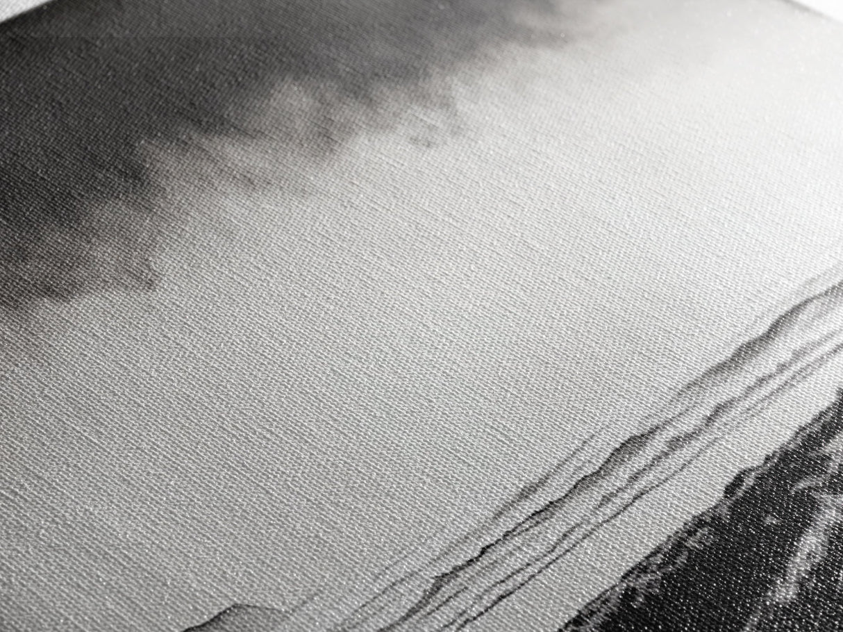 Foggy Ocean, Misty Beach, Black and White Minimalist, Canvas Print, Modern Wall Art, Bedroom Decor, Neutral Tones, Serene Seascape