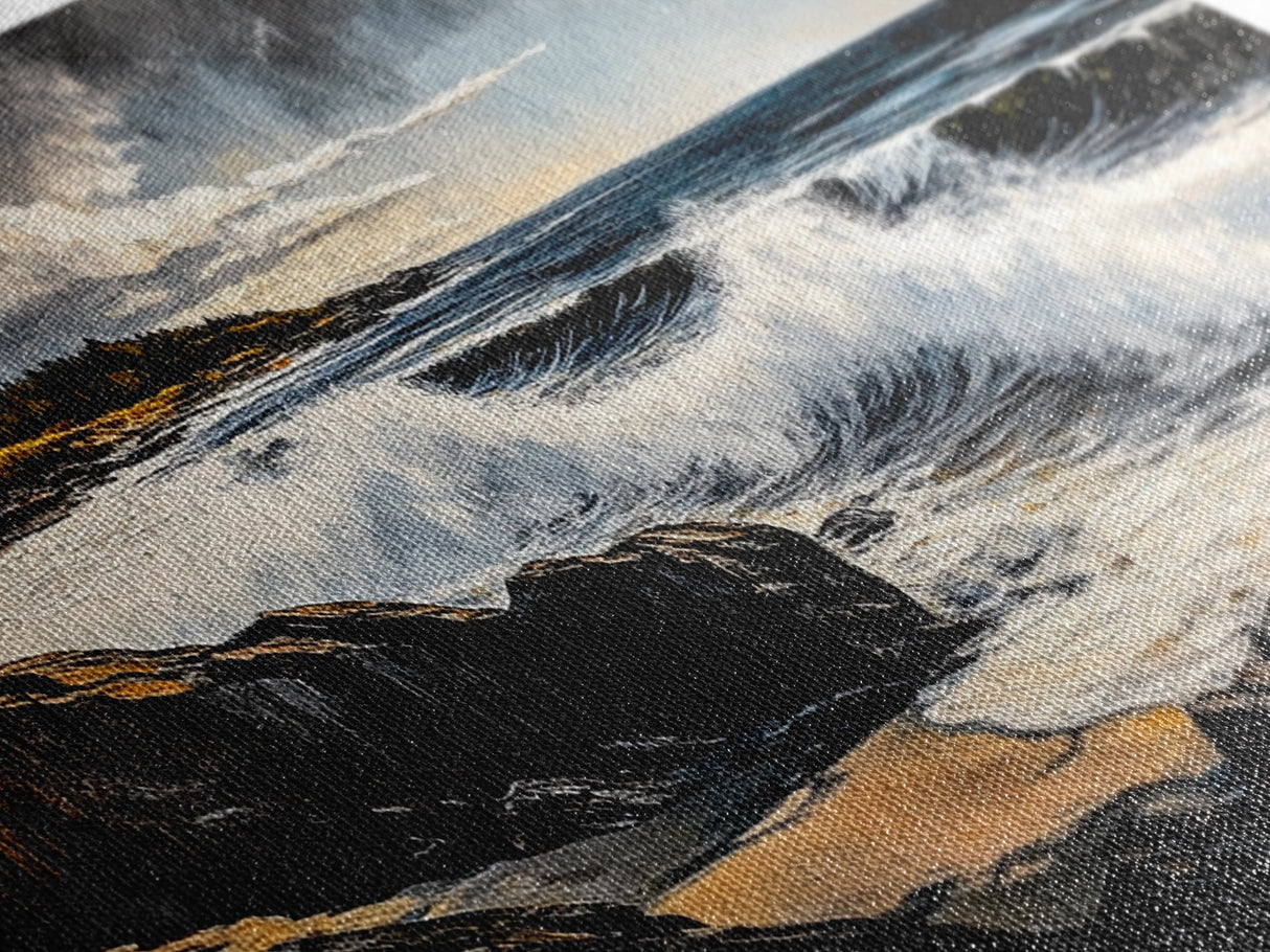 Stormy Waves, Dramatic Seascape, Moody Sky, Framed Canvas Print, Beach House Art, Living Room Wall Art, Modern Coastal Decor