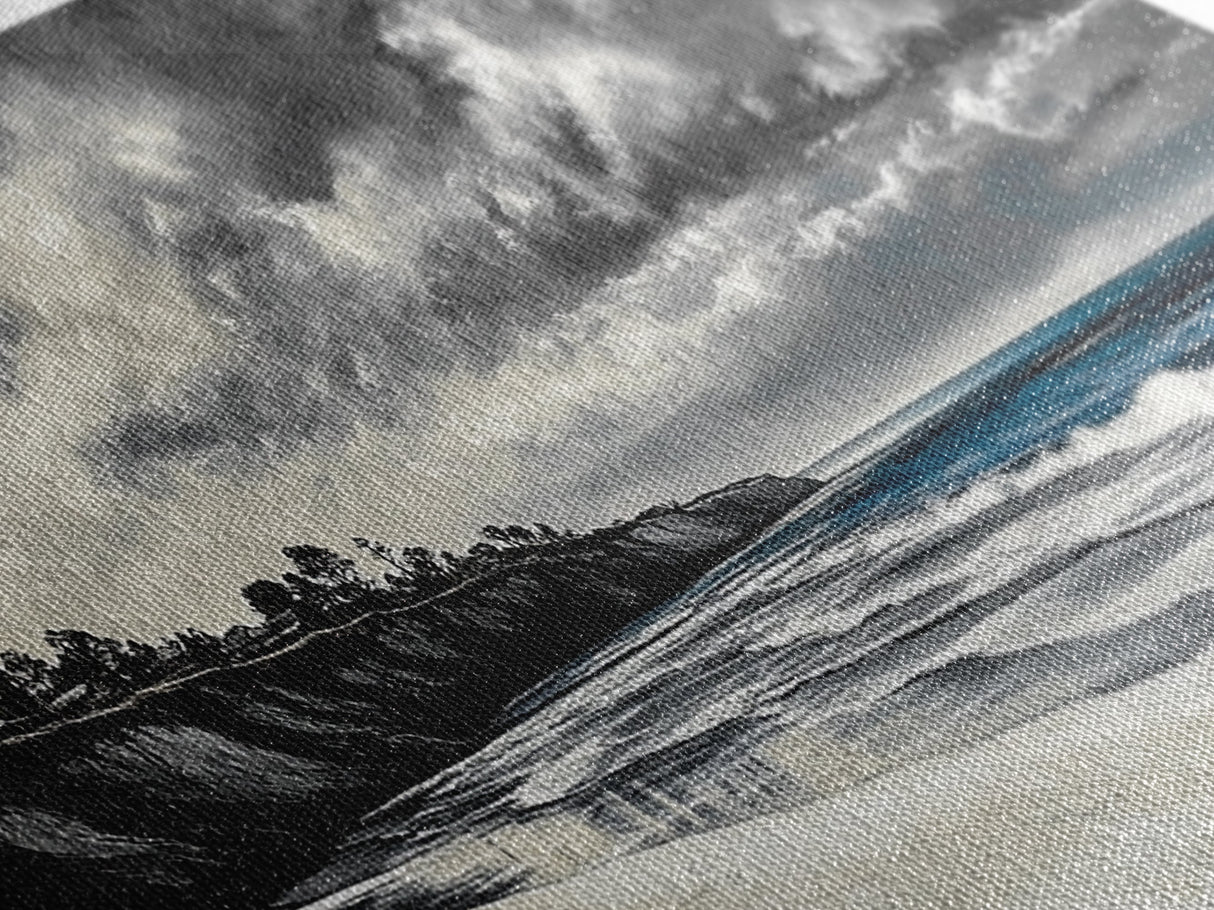 Moody Seascape, Stormy Ocean, Dramatic Sky, Beach Wall Art, Black and White Coastal Decor, Framed Canvas Print, Large Landscape Art