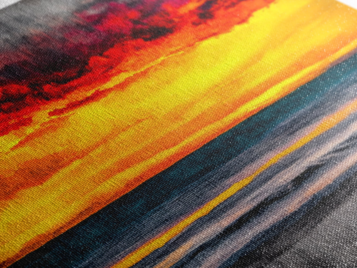 Sunset Beach, Ocean Art, Coastal Landscape, Modern Canvas Print, Boho Wall Art, Vibrant Seascape, Living Room Decor, Bold Art