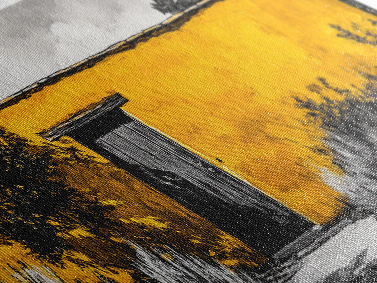 Adobe House, Southwestern Art, Yellow Wall Painting, Rustic Desert Decor, Black and White Canvas Print, Living Room Wall Art